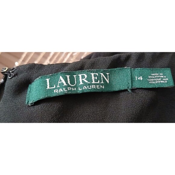 Lauren Ralph Lauren Elegant Black Evening Dress Sz 14 Bell Long Sleeve Chic - Picture 8 of 8